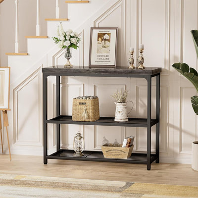 Petite console 32 po, table d'entrée à 3 niveaux, canapé avec tablettes en filet, consoles pour le salon, la chambre à coucher, le couloir, le vestibule, le vestibule, gris