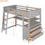 Lit mezzanine simple gris avec structure en bois massif, bureau et tablette pour tablettes-1078752898