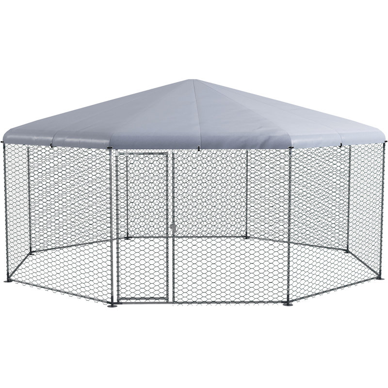 Cage de poulailler en métal et housse imperméable, spacieuse pour le poulet, les canards, les lapins, la cage de ferme extérieure, 17 pi x 15,7 pi 9 po, utilisation pour la cour des canards,