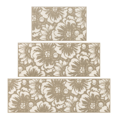 Floral Non-slip Washable Kitchen Mat (Set of 3）