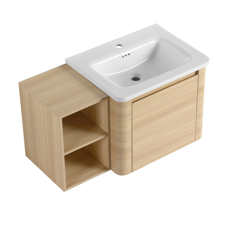 Meuble-lavabo mural 36 po avec lavabo en céramique, porte à fermeture en douceur et tablettes de rangement pour salle de bain moderne