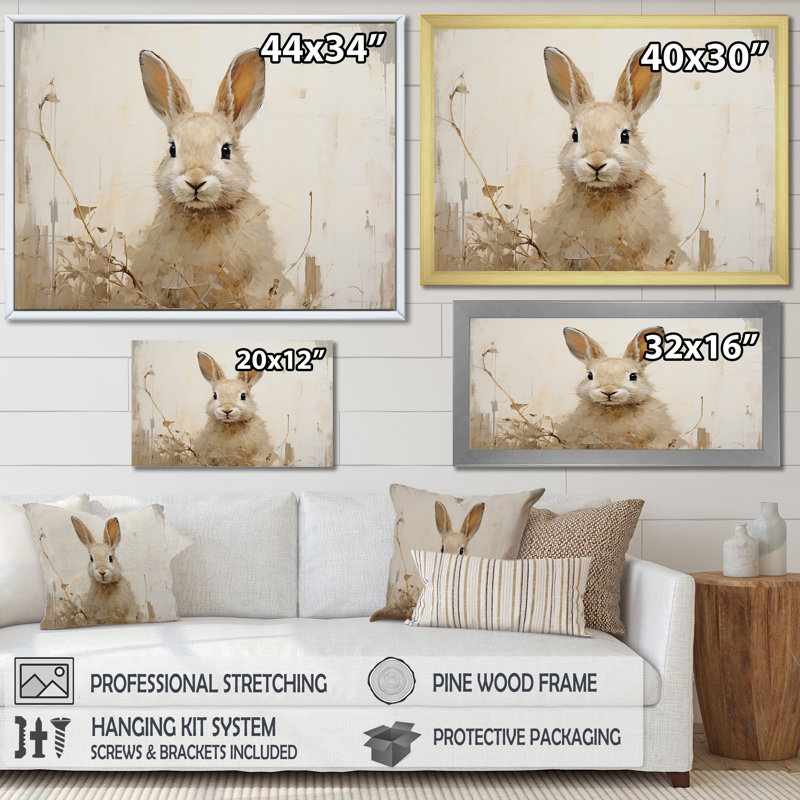 Charme de fleur curieux Bunnys, Cadre flottant blanc, H 34 po x l 44 po x P 1,5 po
