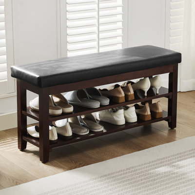 40" Solid Wood Shoe Bench with Cushion, 2-Tier Entryway Storage Bench by Ebern Designs