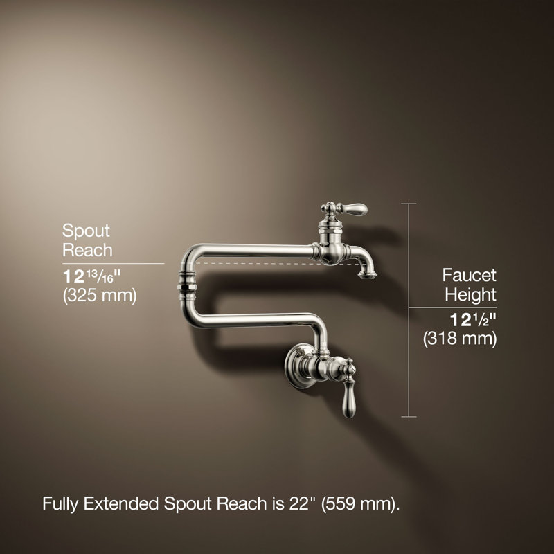 Artifacts® Single-Hole Wall-Mount Pot Filler, Vibrant Polished Nickel