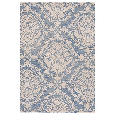 Tapis bleu / ivoire en laine touffeté à la main Ferrera
