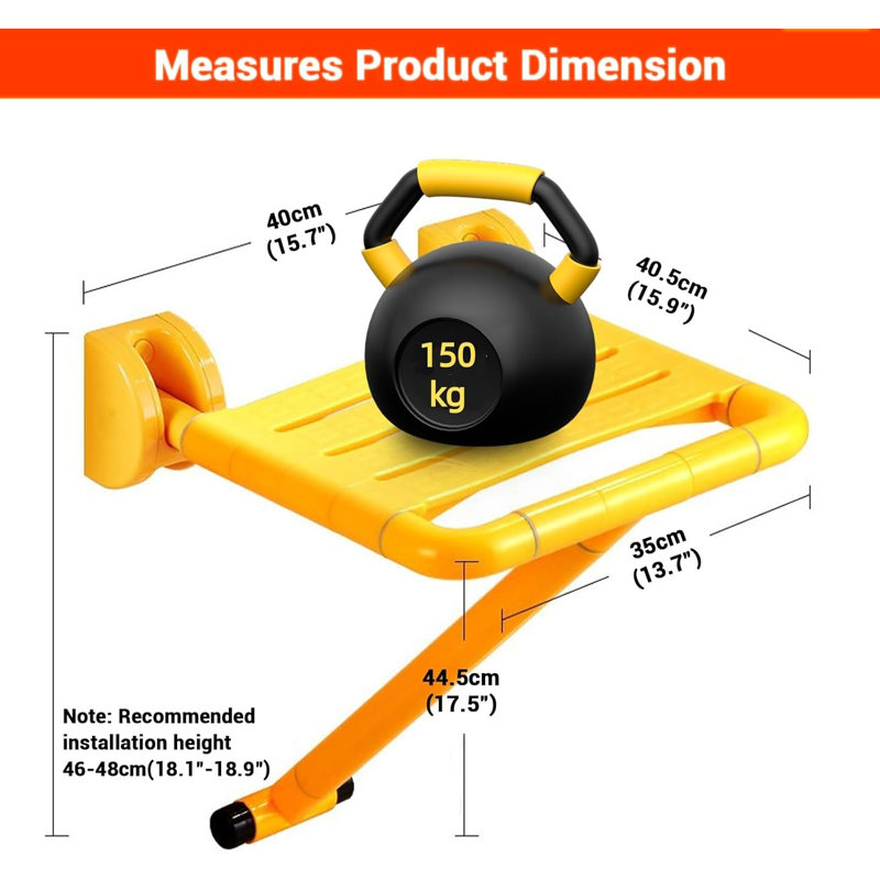 Wall Mounted Folding Shower Seat Folding Flip-Up Bath Seat Bathroom Stool with 150Kg Load Capacity Bath Stool for Elderly and Disabled
