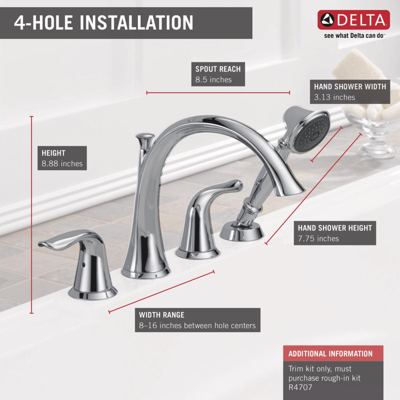 Lahara Double Handle Deck Mounted Roman Tub Faucet Trim, Chrome