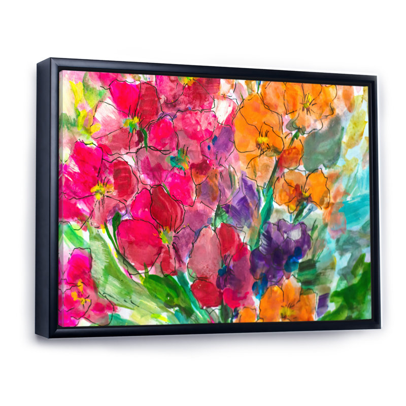 «Bright Vibrant Blossoming Spring Flowers», reproduction sur toile flottante, H 24 po x l 36 po x P 1 po, Cadre flottant noir