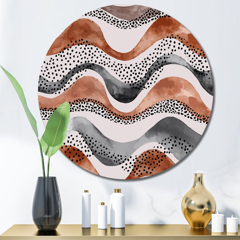 Motif ondulé dans un style géométrique naturel I - art mural moderne en cercle métallique, H 11 po x l 11 po x P 1 po