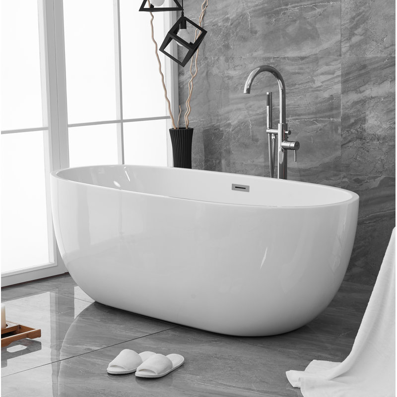 Cateisha 67'' x 30.7'' Soaking Acrylic Bathtub, Polished Chrome