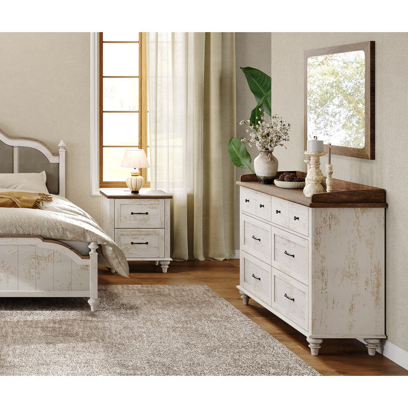 Senon 2 Piece Bedroom Set, Antique White/Brown