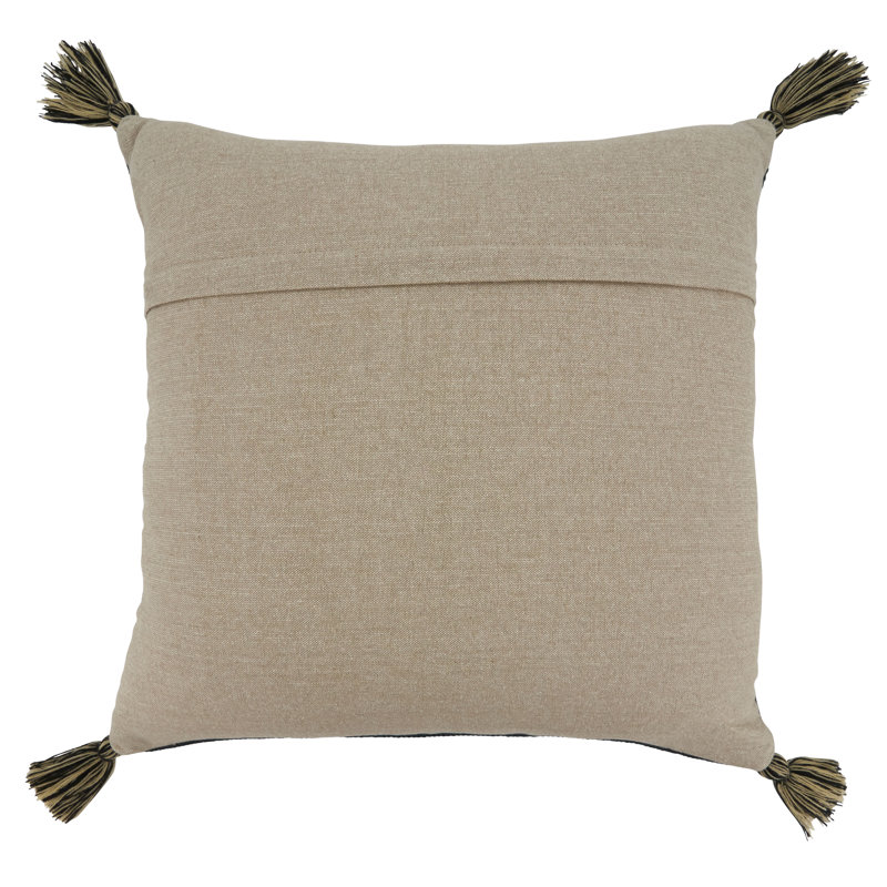 Black Cotton Hamsa Hand Embroidered Square Pillow with Tassels