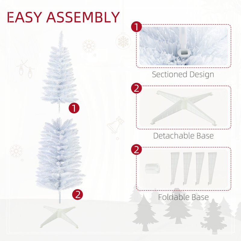 Arbre de Noël artificiel 5 pi, H 5 pi, Blanc, Non pré-éclairé