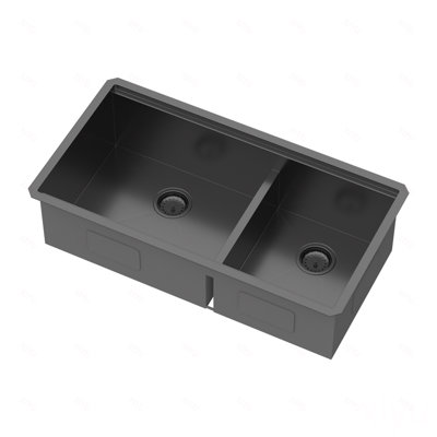 Évier de cuisine à double cuve (60/40) à double cuve - 36 po x 19 po x 10 po noir bronze industriel avec deux cuves profondes de 10 po