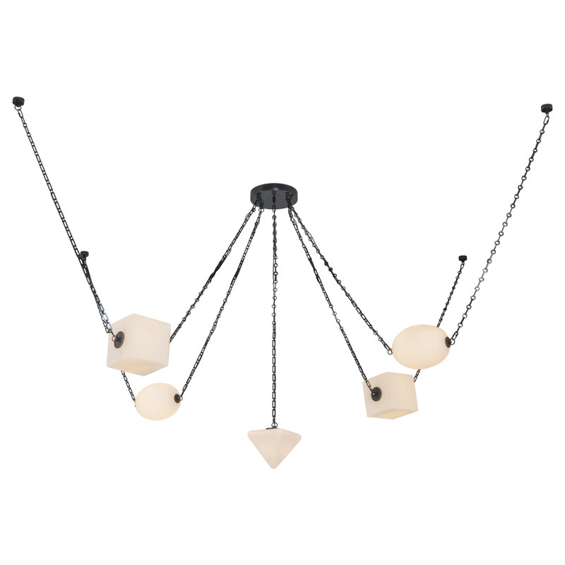 Mineral 5-Light Brass dimmable LED Chandelier, Opal Glass, Oil Rubbed Bronze