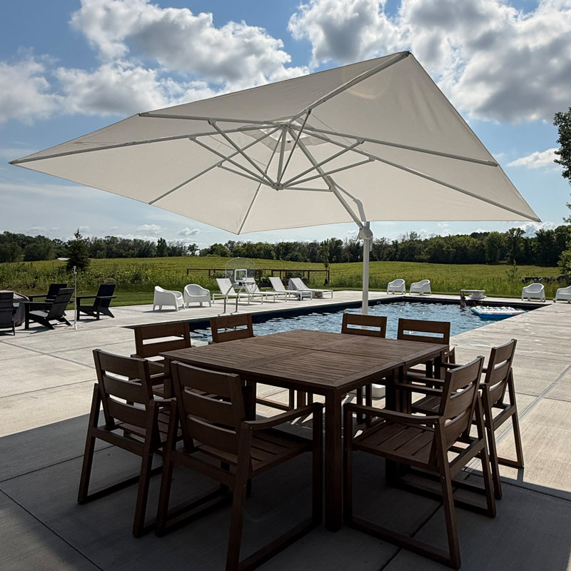 Grand parasol rectangulaire blanc en porte-à-faux rectangulaire avec base blanche 10 pi x 13 pi Rondal, Blanc