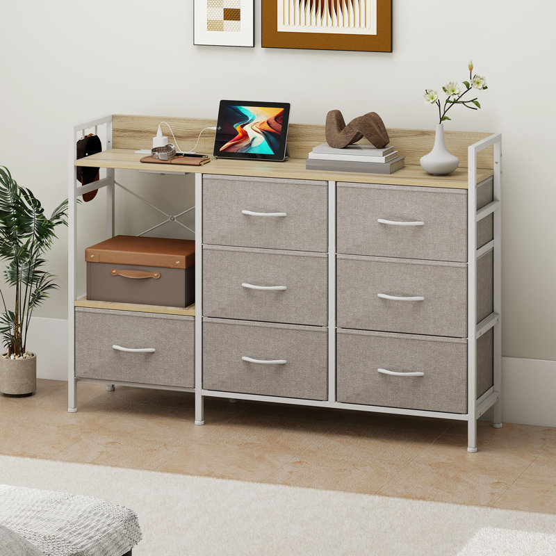 7 Drawer Chest of Drawers, Grey/Natural
