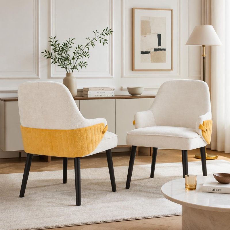 Ensemble de chaises de salle à manger modernes à deux tons avec accoudoirs ergonomiques, Beige, jaune, Beige, jaune