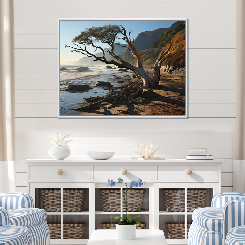 Photo de plage ensoleillée - I, Cadre flottant blanc, H 12 po x l 20 po x P 1 po