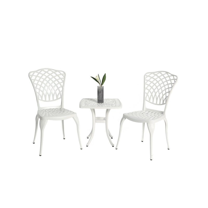 Ensemble bistro 3 pièces en fonte d'aluminium avec 2 chaises et table ronde, Blanc