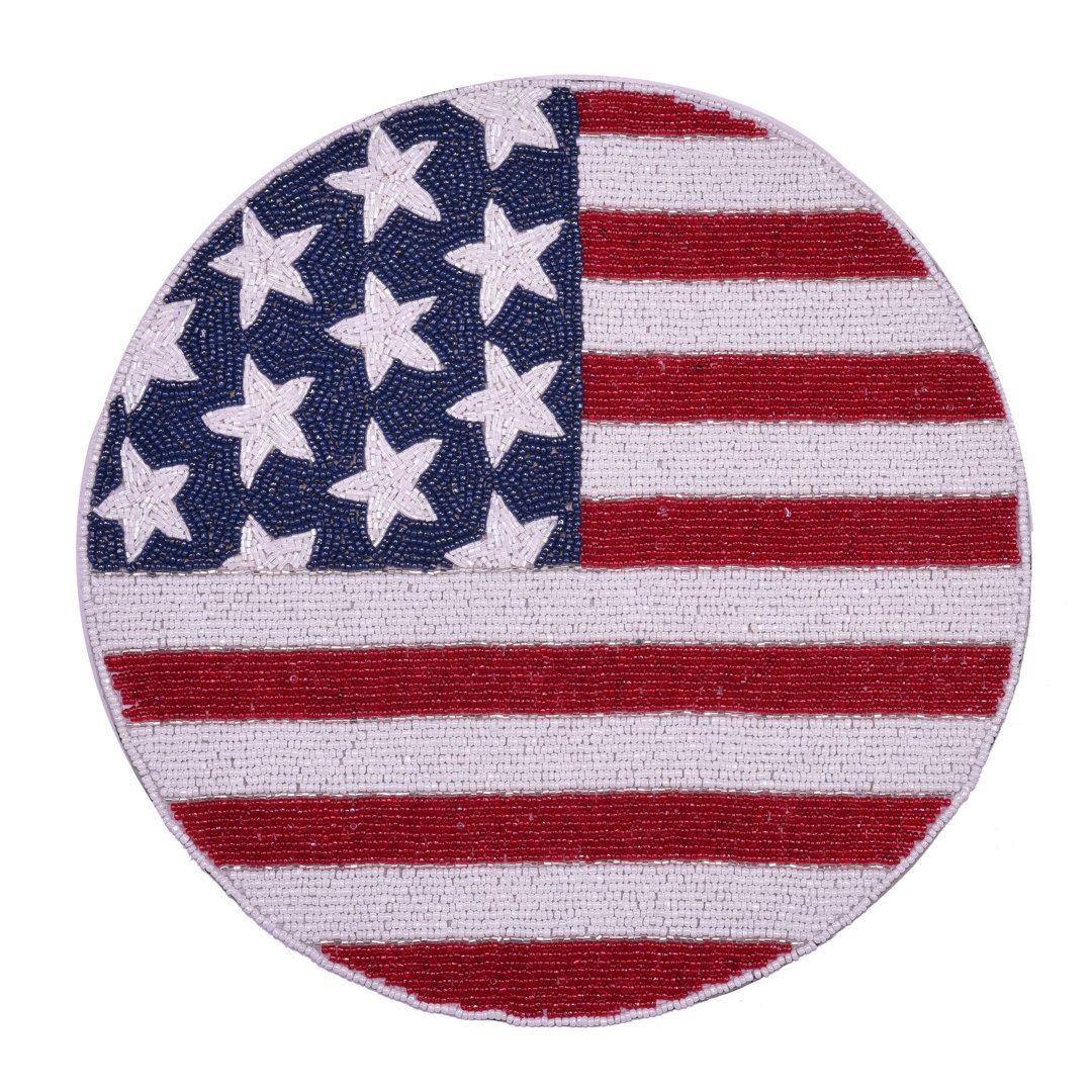 Jadrien Handmade Beaded Placemats Set with USA Flag Motif for Festive and Heat Resistant Dining Table Decor (Set of 2) The Holiday Aisle®
