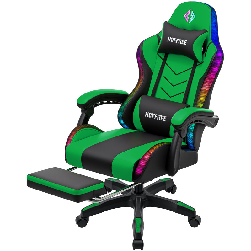 Gaming Chair With Speakers, Video Game Chair With Music Rhythm RGB LED Lights, Ergonomic Comfortable Office Computer Chair For Adults, Adjustable Reclining Chair With Footrest