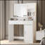 Bureau de coiffeuse avec miroir et bande lumineuse à DEL, coiffeuse avec grand tiroir, commode de rangement à 3 niveaux et 3 modes d'éclairage à luminosité réglable, convient à la chambre à coucher-769229137