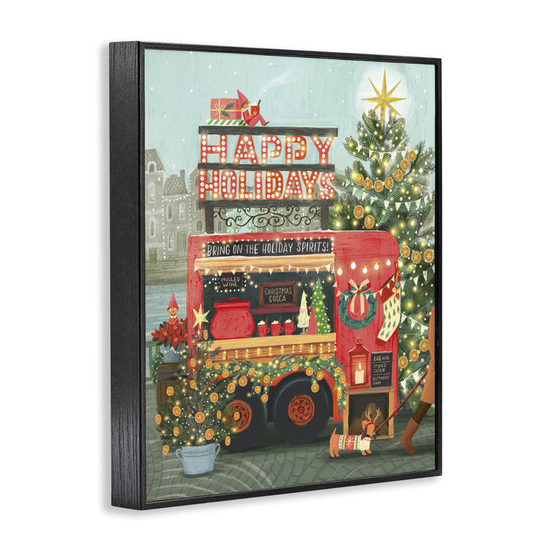 Art de giclée encadrée de camion de boissons de Noël par Irene Chan, Giclée encadrée noir minuit, H 14 po x l 11 po