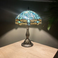 World Menagerie Ballico Tiffany Lamp Sea Blue Stained Glass Table Lamp  12X12X18 Inches Dragonfly Style Desk Reading Light & Reviews