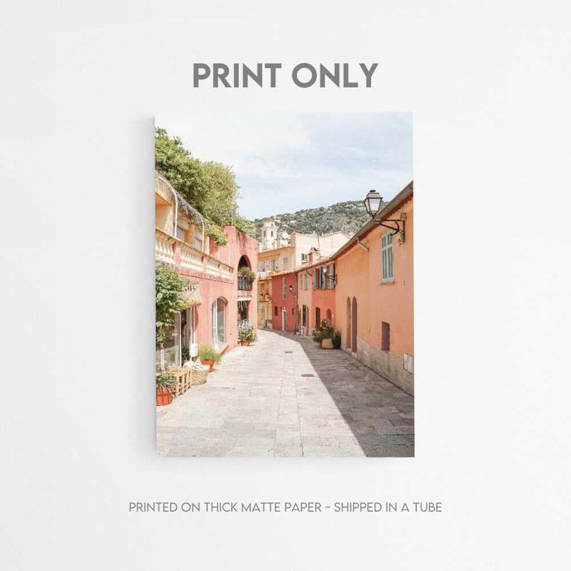 Impression d'art coloré de la vieille ville - prêt à être accroché, 10" H x 8" W, Framed Print with Mat, Brun