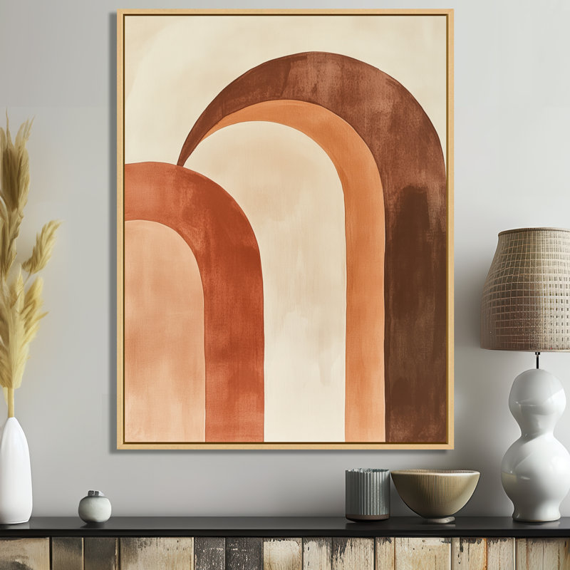 «Terracotta Arc», art mural abstrait couleur terre, Bonino, H 32 po x l 24 po, Cadre naturel flottant