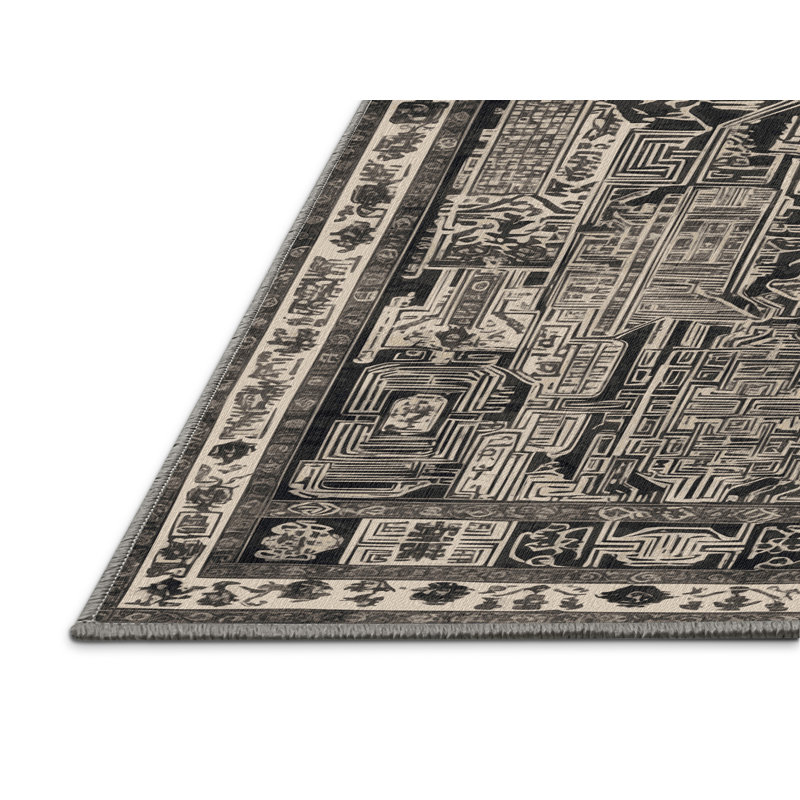 Tapis gris art déco lavable à la machine, Carré 3 pi