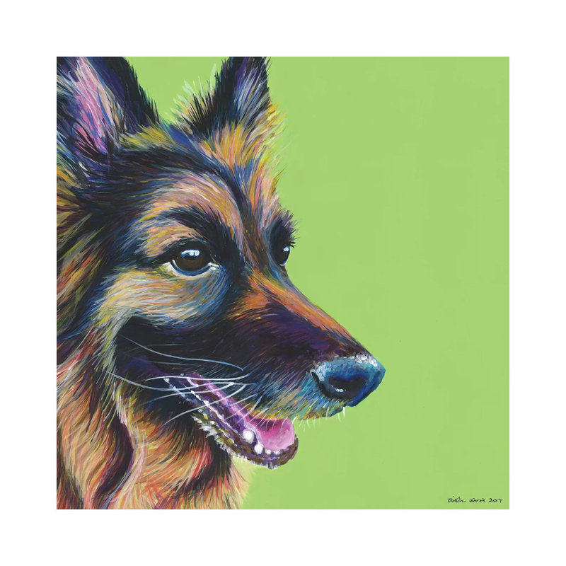 German Shepherd On Lime, Square by Kirstin Wood - Wrapped Canvas Gallery-Wrapped Canvas Giclée