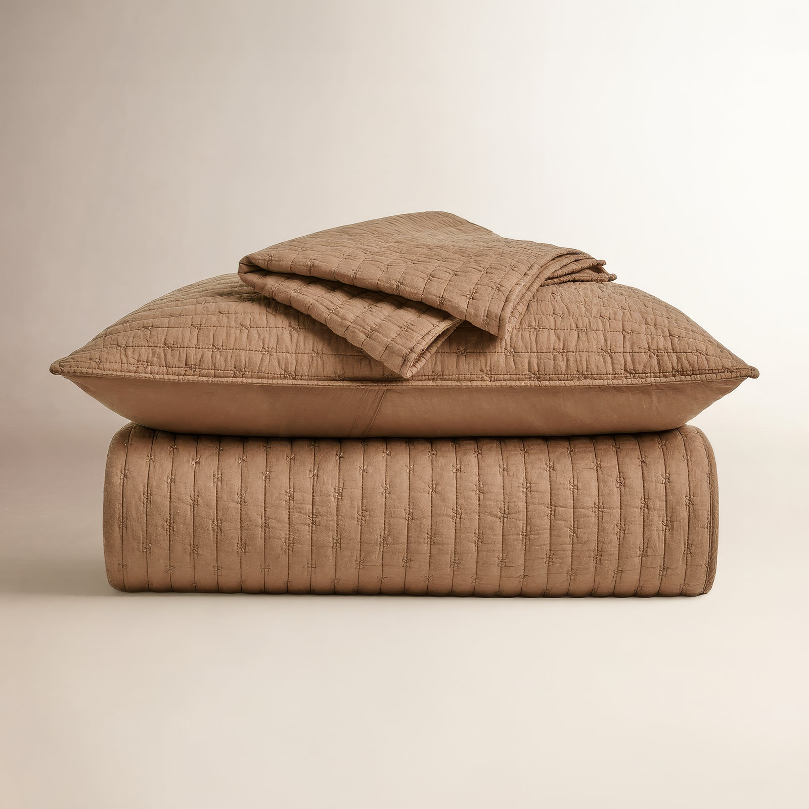 Cotton Quilt Set, Queen + 2 Shams, Camel Brown