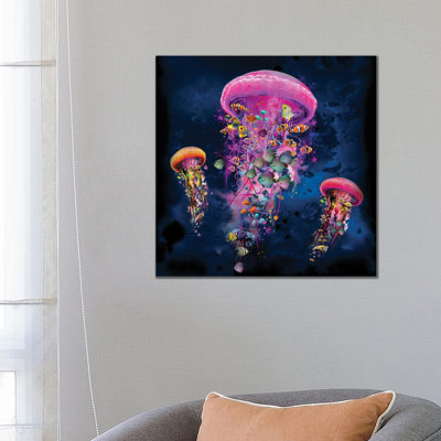 Electric Jellyfish World Pink by David Loblaw - Print on Canvas