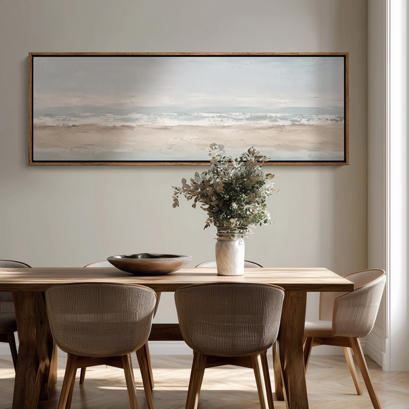 Toile encadrée extra large représentant un paysage serein de plage côtière pâle, H 20 po x l 60 po, Naturel