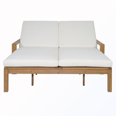 Outdoor Double Lounge Chair With 5-Position Adjustable Backrest And Removable Cushions