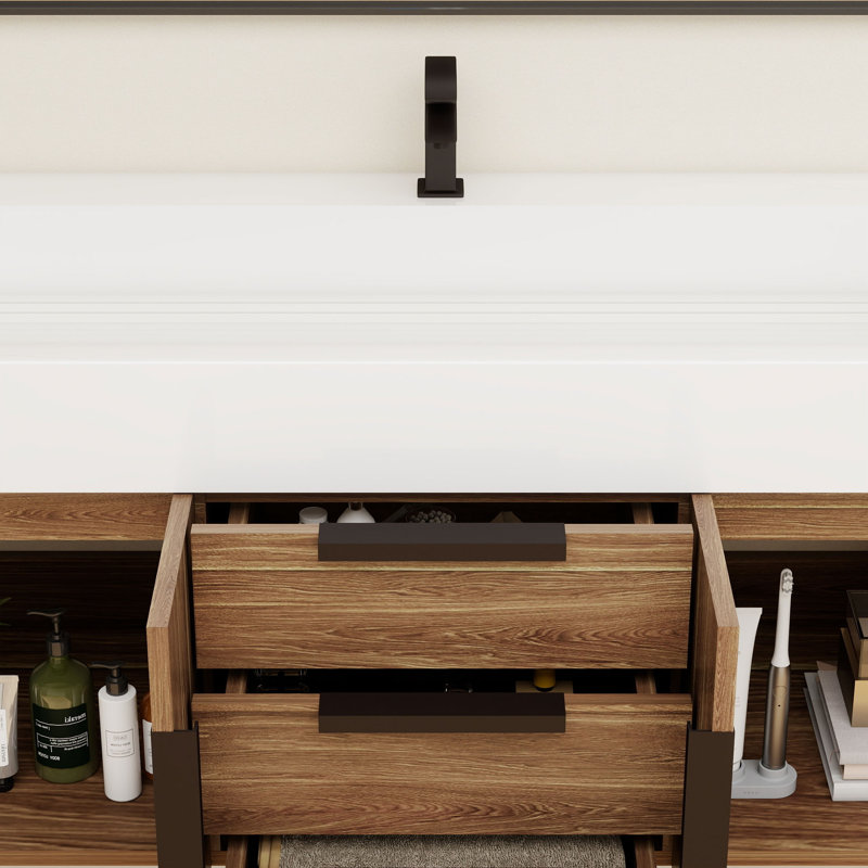 Jessica 60'' Wall-Mounted Single Bathroom Vanity, Natural Oak