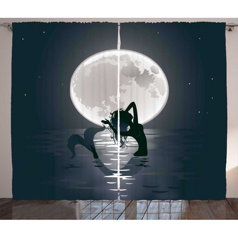 Mermaid Singing at Night 2 Piece Semi Sheer Curtain Set, 280cm Width x 175cm Drop