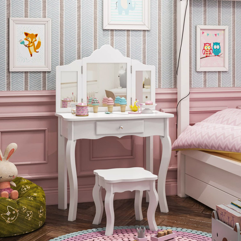 Wafrt Kids Vanity Set with Mirror, White