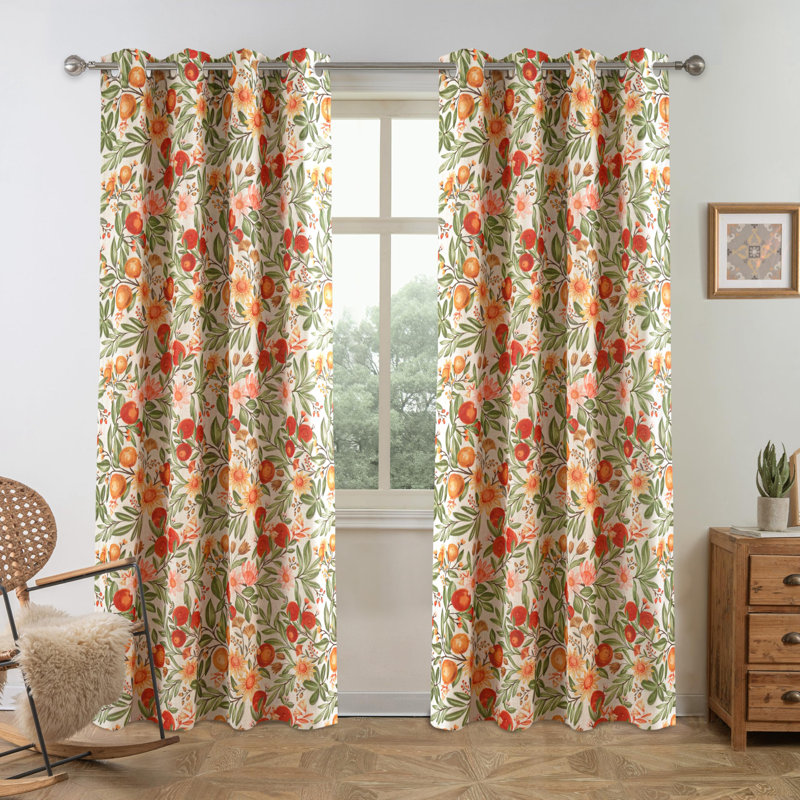 Hansfried Floral Blackout Thermal GrommetCurtain Panels, 52" W x 84" L