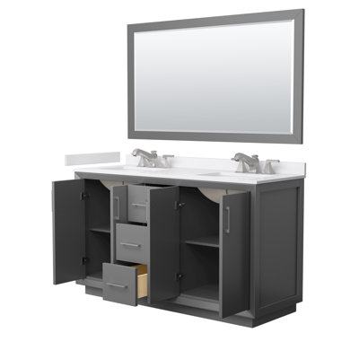Strada 60" Freestanding Double Bathroom Vanity with Cultured Marble Top