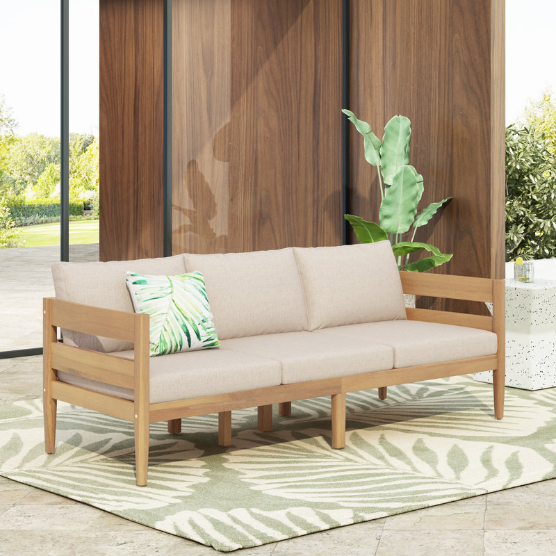 Canapé d'extérieur 3 places avec coussins Redmond Acacia, Beige, Teck clair