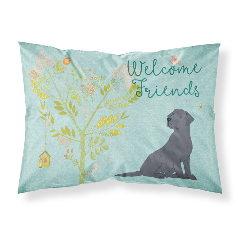 Taie d’oreiller welcome friends, Labrador Retriever noir
