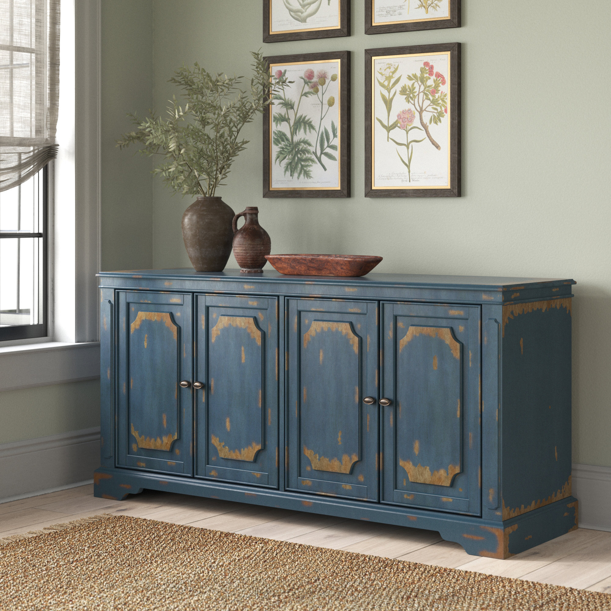 Dalgard TV Stand for TVs up to 65", 32"H x 80"W x 16"D, Blue