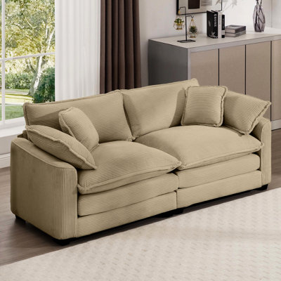 Velours côtelé brun clair pour appartement, avec 4 coussins, tissu doux et chaud 2, alliant confort et style
