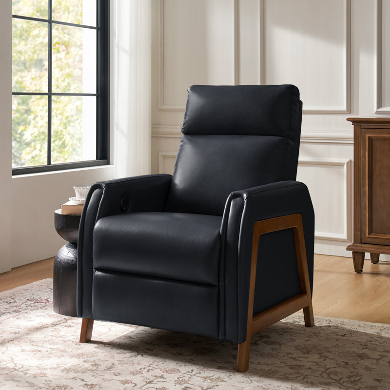 29" W Top Grain Leather Power Recliner, Navy