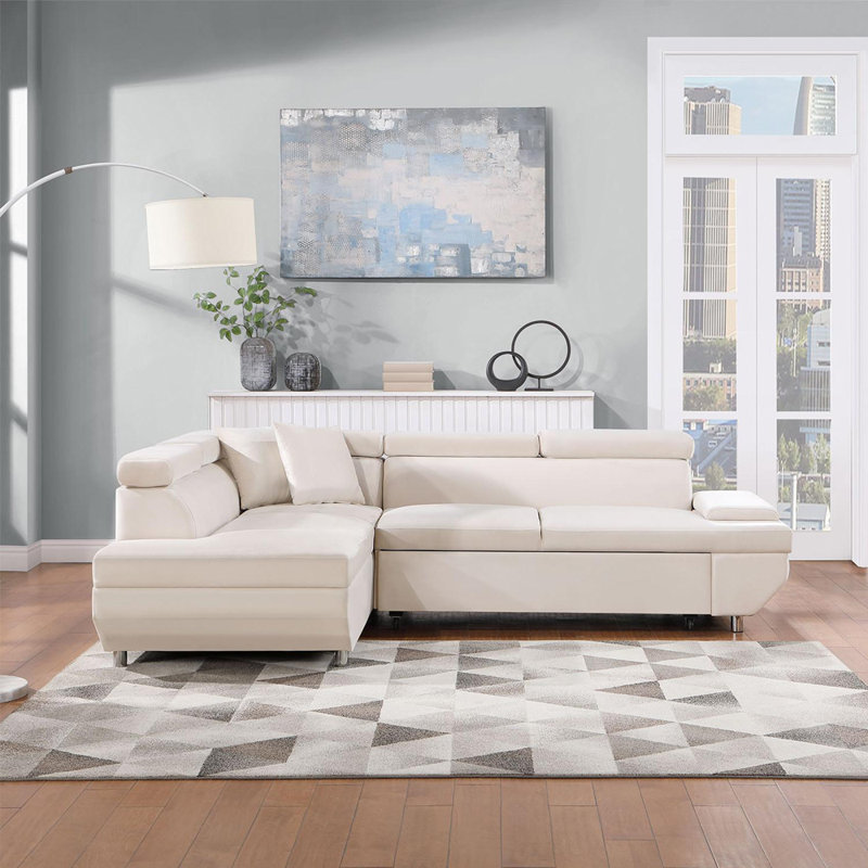 Canapé-lit en velours 75,59 po Louisius, Velours gris velours, Left Hand Facing, H 31 po x l 104 po x P 75 po