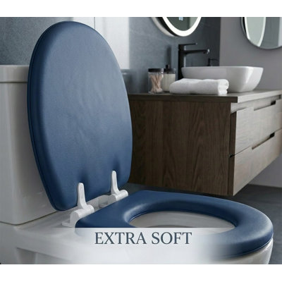 Standard Round Padded Blue Toilet Seat, Comfort Foam with Easy-to-Clean PVC Cover, Fits 17-Inch Bowls