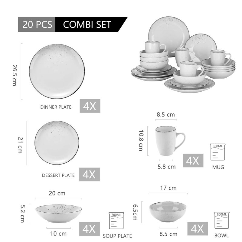 Lieske Piece Ceramic Dinnerware Set - Service for 4, Beige